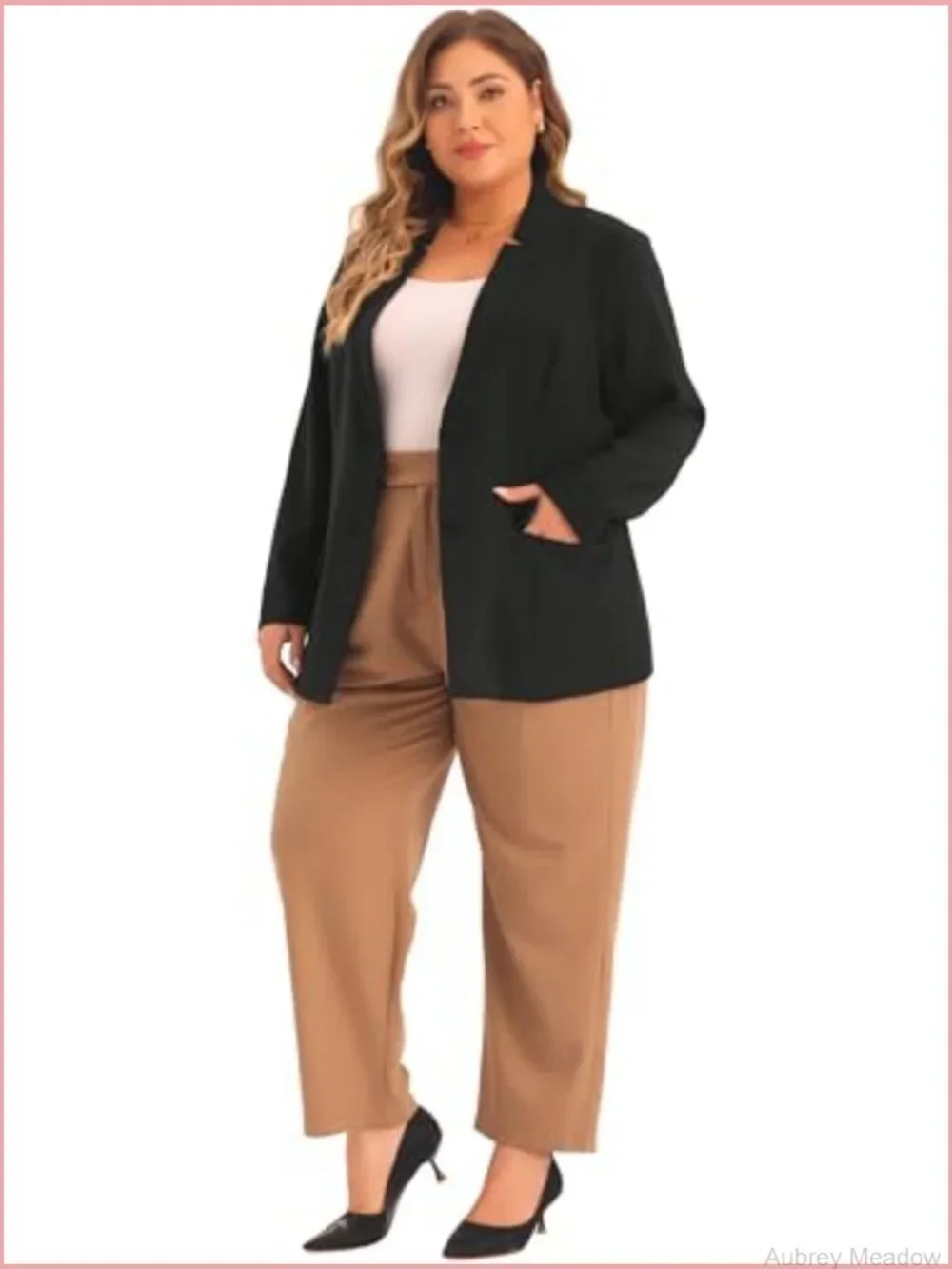Plus Size Business Blazer Notch Collar Single Button Long Sleeve Office Work